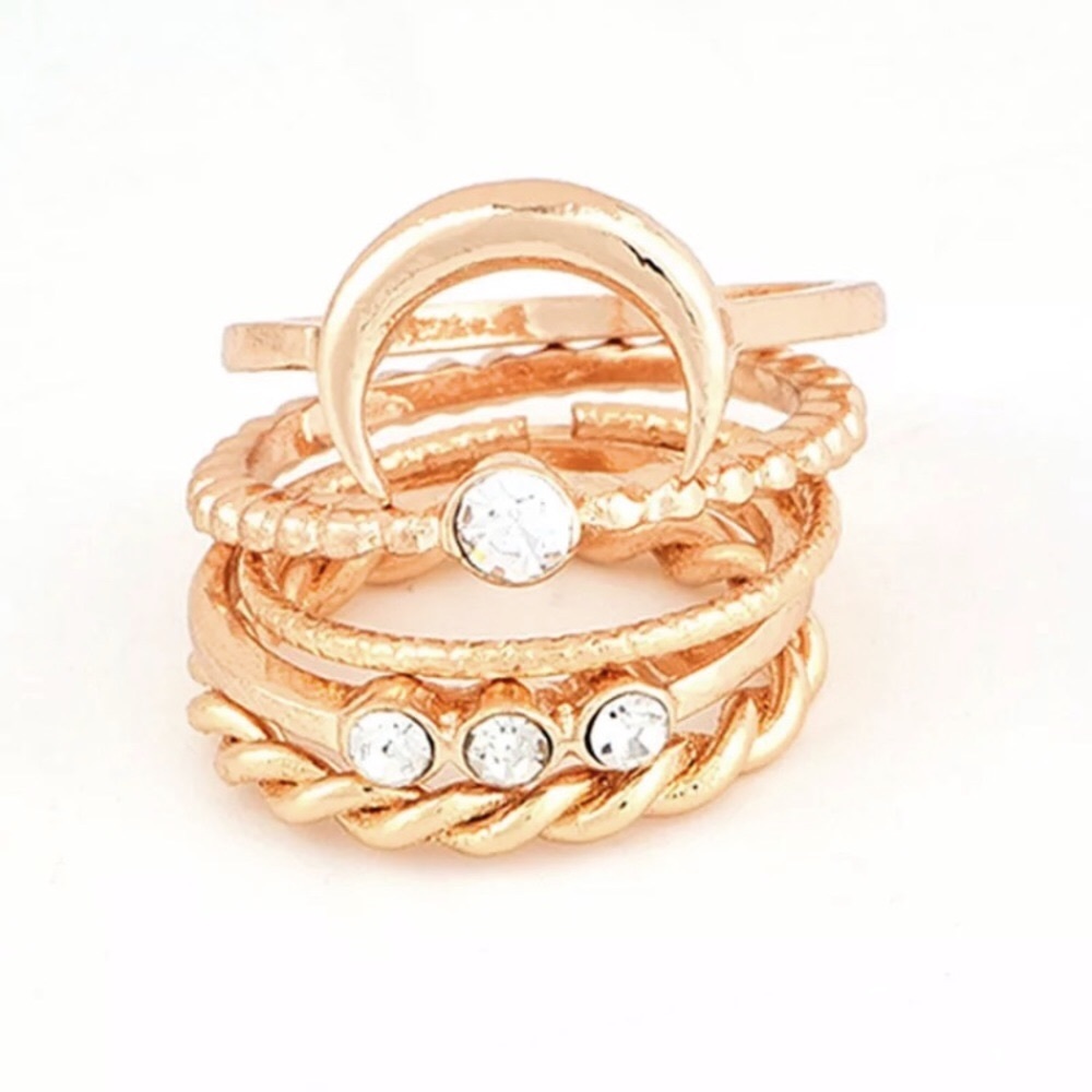 “Light Dreamer” Boho Gold Diamond Moon Ring Set - Picture 3 of 6